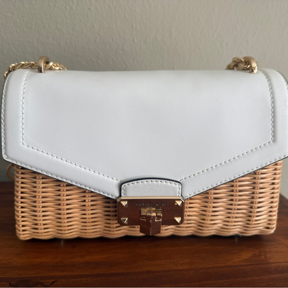 Michael Kors White and Tan Crossbody Bag